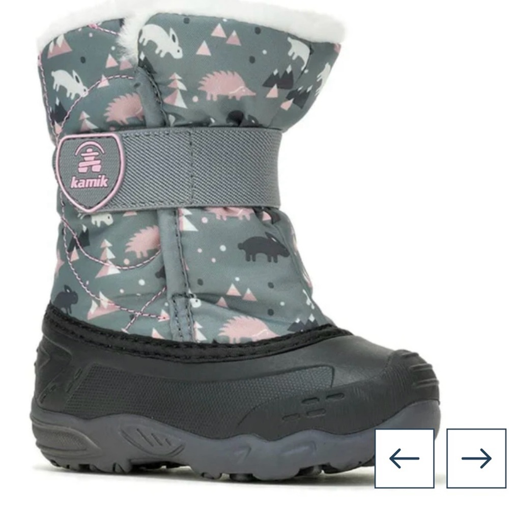 Kamik Kids Gray and Pink Dino Snow Boots